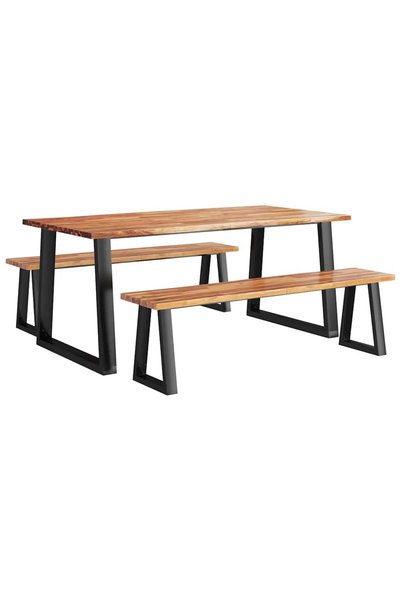 Syfax Set de masa din 3 piese, margini naturale, lemn masiv de acacia