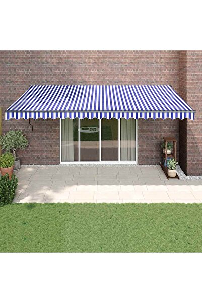 Concept Copertină retractabilă albastru/alb, 5x3 m, textil/aluminiu