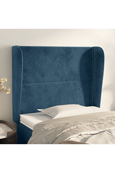 Concept Tăblie pat cu urechi albastru închis 103x23x118/128cm catifea