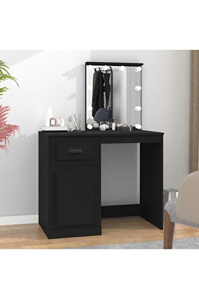 Concept Masă de toaletă cu LED, negru, 90x50x132,5 cm, lemn prelucrat