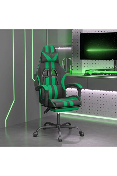 Concept Scaun de gaming cu suport picioare negru/verde, piele ecologică