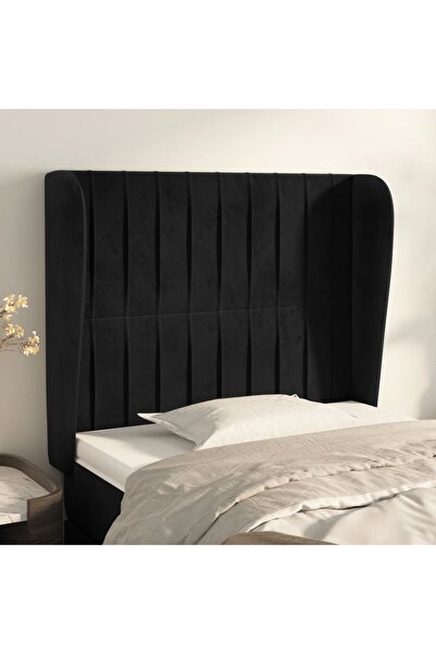 Concept Tăblie de pat cu aripioare, negru, 93x23x118/128 cm, catifea