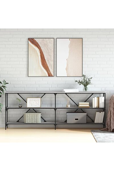 Concept Masă consolă, gri sonoma, 200x30x75 cm lemn prelucrat și fier