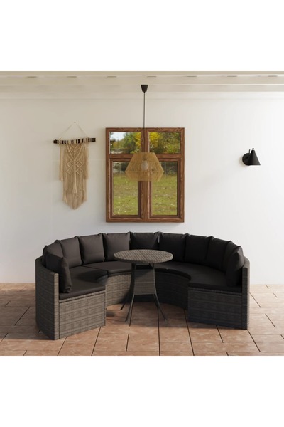 Concept Set mobilier de grădină cu perne, 7 piese, gri, poliratan