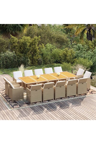 Concept Set mobilier pentru grădină cu perne, 15 piese, bej, poliratan