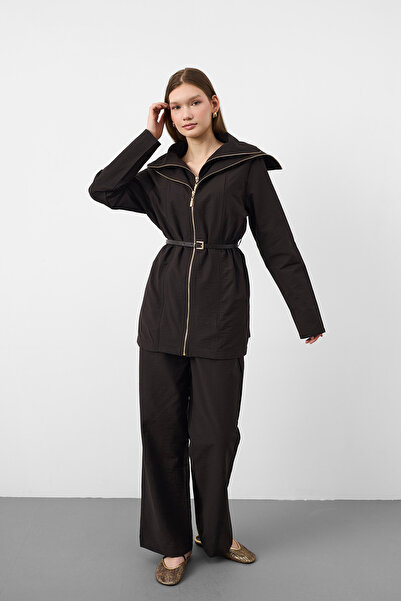 Basicpark Dark Brown Women's Premium Suit with Flowing Cotton Texture and Lay...