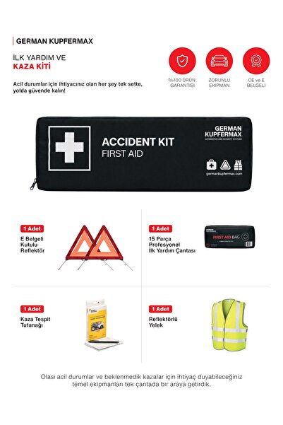 GERMAN KUPFERMAX Accident Kit: Araç Acil Durum ve Kaza Seti, E Belgeli 2 Refl...