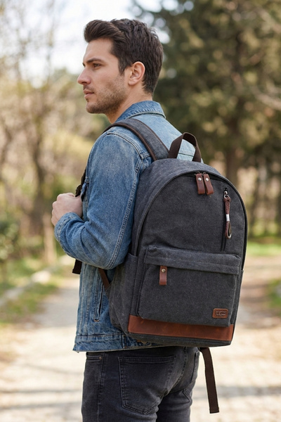 ÇÇS 51568 Cotton Canvas Backpack School Bag Black