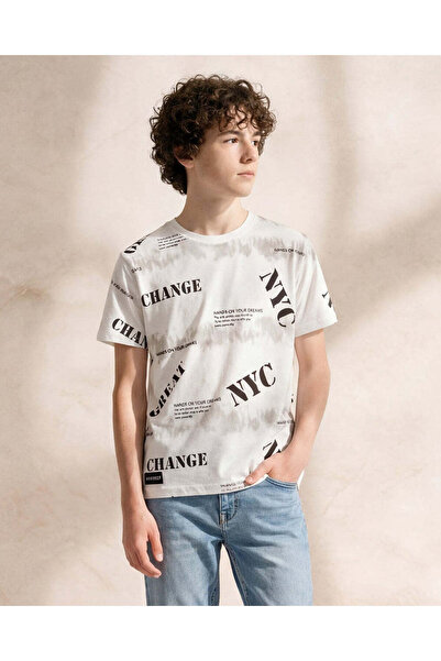 REDTAG Boys White Printed T-Shirt