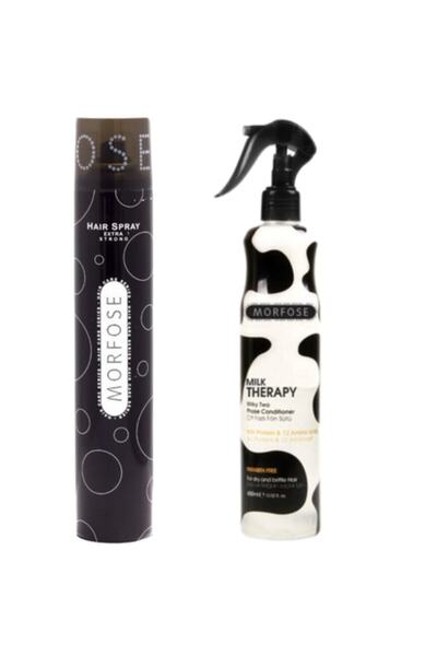 Morfose Saç Spreyi Siyah 400ml + Milk Therapy Fön Suyu 400ml