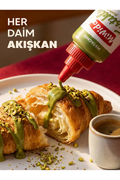 Miwida Antep Fıstıklı Çikolata Sos - Pratik Waffle, Pankek, Krep, Kruvasan ve Tatlı Sosu 330 Gr