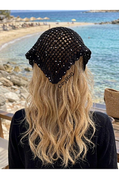 CEYBAG Kadın Pullu File Örgü Bandana -Siyah