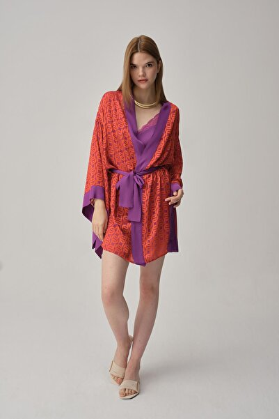 Pierre Cardin Vegan İpek Saten Kadın Gecelik Sabahlık Takımı - LX.25221 Violet