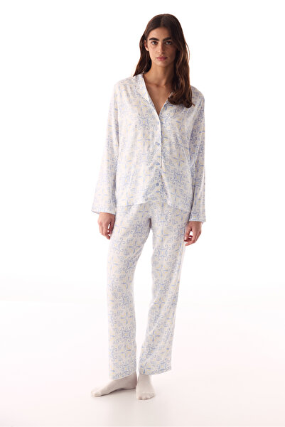 Penti Kırık Beyaz Relax Time Düğmeli Gömlek Pantolon Pijama Takımı