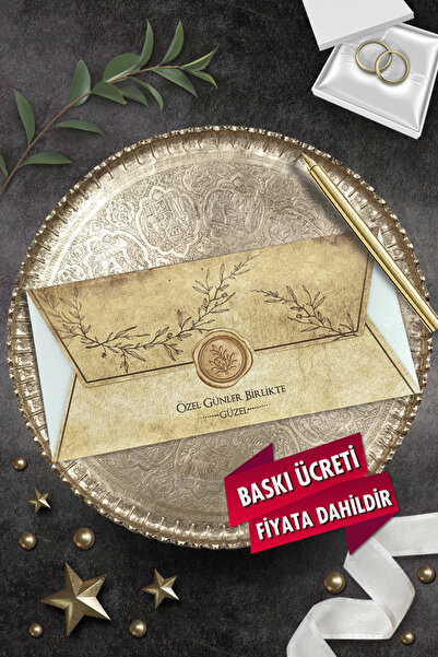Cem Davetiye Düğün Nişan Nikah Kına Davetiyesi 7075 (100 ADET) Baskı Dahil