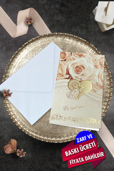 Cem Davetiye Düğün Nişan Nikah Kına Davetiyesi 3280 (100 ADET) Baskı Dahil