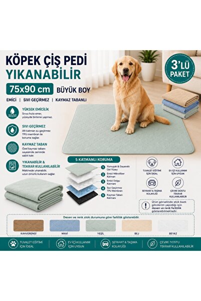 CDE Köpek Çiş Pedi Yıkanabilir 75x90 cm | Büyük Boy Emici, Sıvı Geçirmez, Kay...