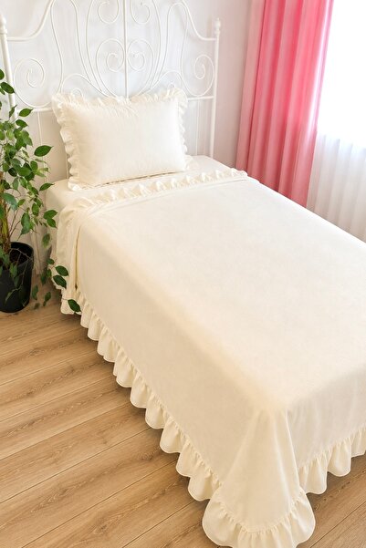 Decamor home White Ruffled Single Bedspread 2 Pieces