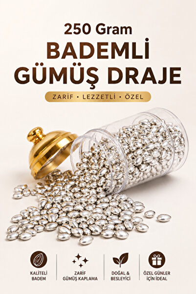 ÜLKÜ KURUYEMİŞ (250 GR) 1. Sınıf Premium Kalite Gümüş Bademli Draje Nişan Düğ...