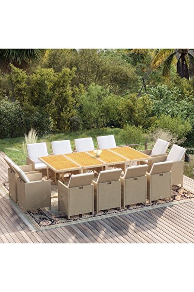 Concept Set mobilier pentru grădină cu perne, 13 piese, bej, poliratan