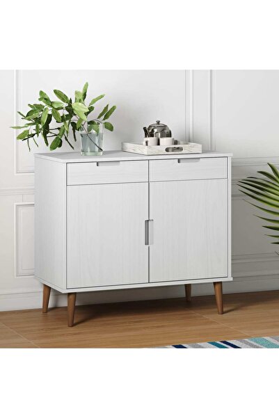 Concept Servantă, alb, 90x40x80 cm, din lemn masiv de pin