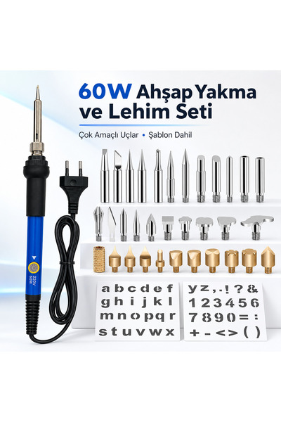 DUHALINE Havya seti 60W 220V Isı Ayarlı 37 Parça Ahşap Yakma Elektrikli Havya Seti Lehim Seti