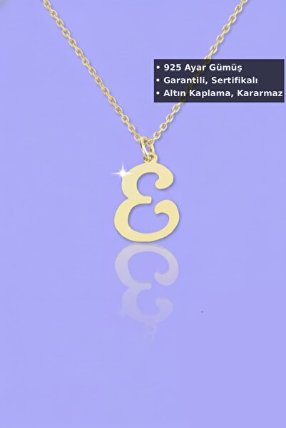 Jewelmim E Harfli Gümüş Kolye | Sarı Altın Kaplama Hediye Baş Harf Kolyesi 92...