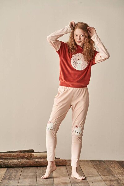FIRST STYLE Turkish Stylish Winter Sleepwear with Orange Color Woven Fabric a...