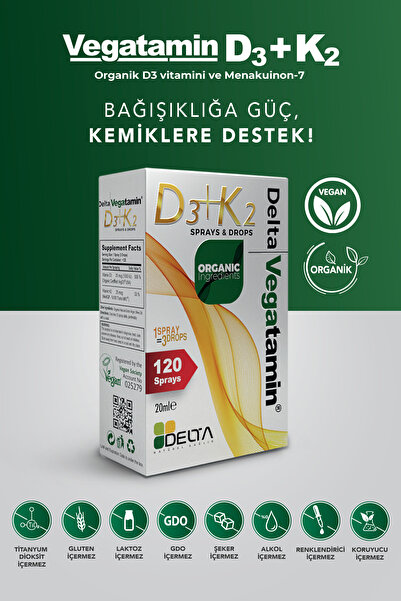 Dens Delta Naturel Delta Vegatamin D3 K2 | Bitkisel Organik Vegan D3 + K2 Vit...