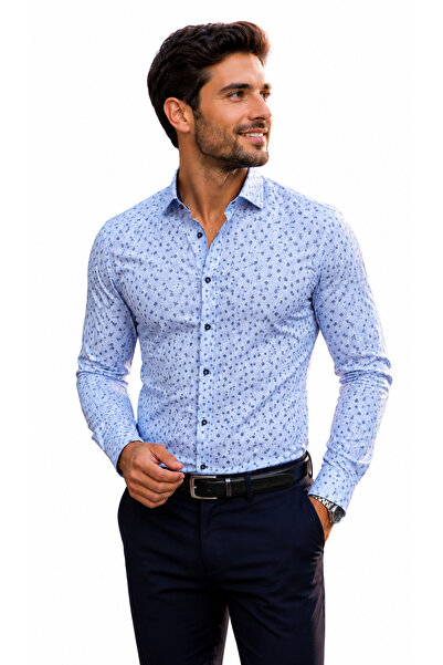COLVIS MAN Slim Fit Long Sleeve Lycra Patterned Men's Shirt with Snap Fasteners