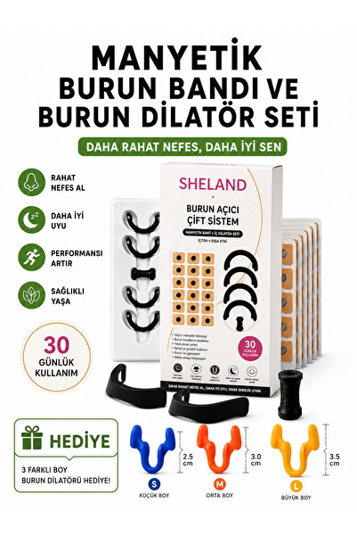 Sheland Manyetik Burun Bandı 30 Günlük Kullanım Set + Silikon Burun Dilatörü ...
