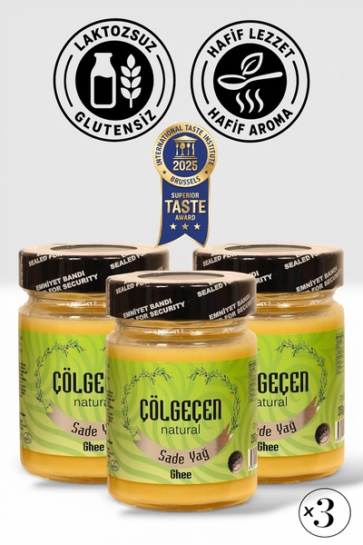 Çölgeçen 3’lü Paket Natural Sade Yağ (GHEE) 250 Gr Glutensiz, Laktozsuz, Kaze...