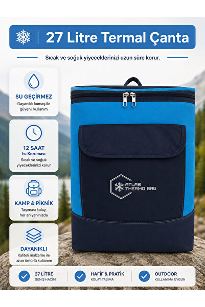 Wallery Bags 27 Litre Isı Yalıtımlı Sırt Çantası Piknik Kamp Plaj Termos Sıca...