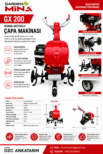 GARDEN MİNA Honda GX200 2+1 Çapa Makinası
