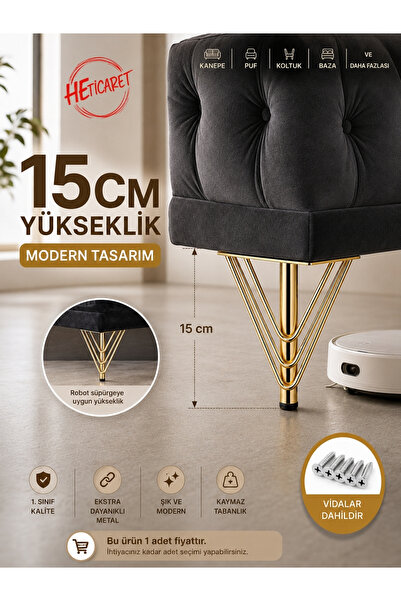 HETicaret Flamingo Kanepe Koltuk Mobiya Dolap TV Ünitesi 15cm Gold Demir Ayağı