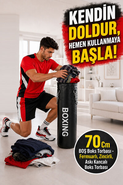 Spor Byfit 70 Cm X 25 Cm Içi Boş Boks Kum Torbası + Tavan Askı Aparatı - Boş