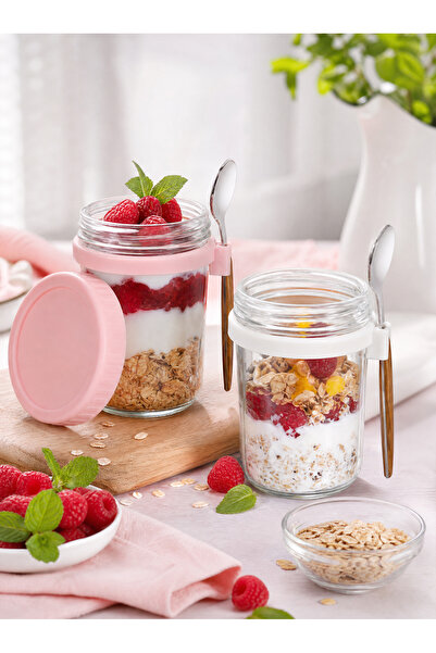 Cookware Bargain Shop Overnight Oats Jars 300ml Glass Container with Lid & Sp...