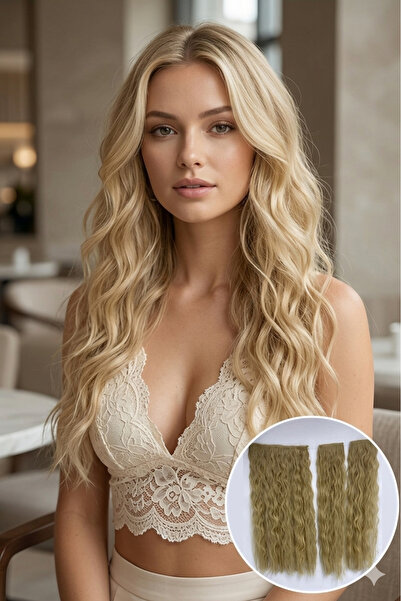REMY HAİR Saman Sarısı Afro Dalgalı – 70cm 190 Gr. Fiber Sentetik Çıt Çıt – R...