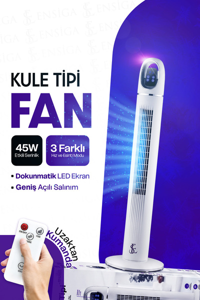 EN SİGA Uzaktan Kumandalı 45'' Kule Tipi Vantilatör 45W LED Ekran Sessiz 3 Mo...
