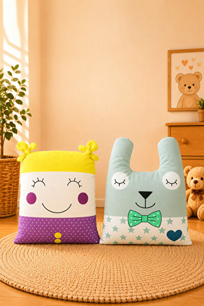 Paris Home 2-Piece Children's Room Cushion Pillow Set, Filled, Cute, Multi-Pu...
