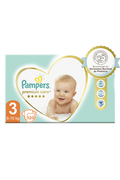 Pampers Cutie Mega Premium Care Mărimea 3 (6-10 kg), 120 bucăți