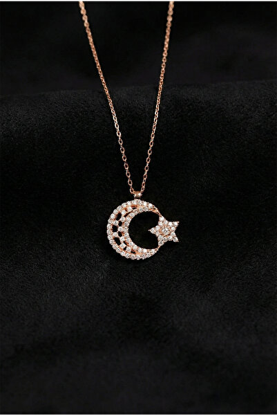 Roza Silver 925 Ayar Zirkon Taşlı Rose Montürlü Ay Yıldız Bayrak Gümüş Kadın ...