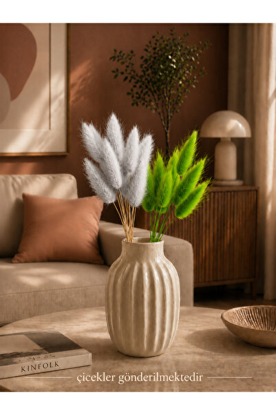 ÇINARASYADAHOME Buchet de iarbă naturală uscată de coadă de iepure verde-gri ...