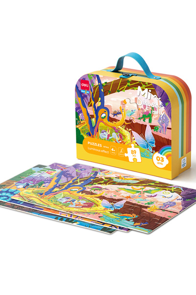 Deli PUZZLE GIFT BAG 89 PIECES GLOW-IN-THE-DARK DINOSAURS 4+