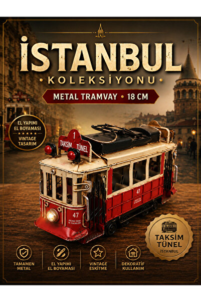 İstanbul Taksim Tünel Nostaljik Tramvay Metal Dekoratif Obje 18 Cm Vintage