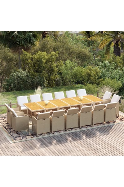 Concept Set mobilier pentru grădină cu perne, 17 piese, bej, poliratan