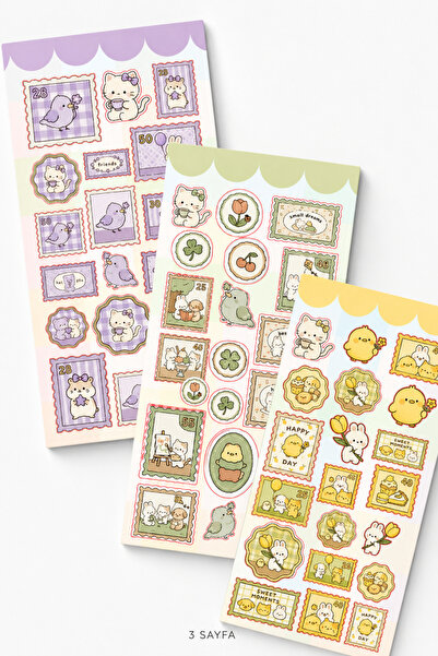 BieneGift 3 Sheets Kawaii Sticker Set, Pastel Bass Cut Kawaii Sticker Set, No...