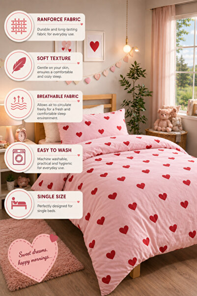 vanillasoft Set de lenjerie de pat SweetHeart Pink Heart pentru o persoană