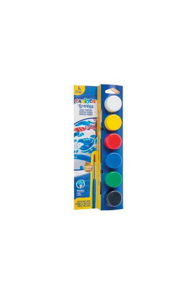 carioca acuarele tempera 6 culori x 25 ml + pensulă, în blister