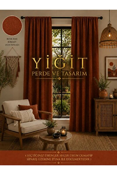 Karesi YİĞİT PERDE VE TASARIM KREMİT RENGİ DÜZ ADA FON PERDE